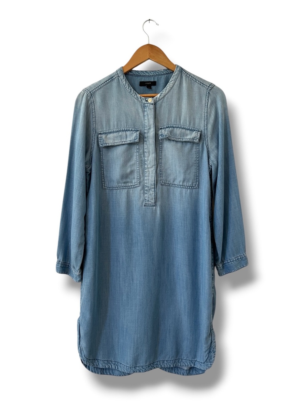 J.Crew Womens Medium Chambray Shirt Dress Light Wash Blue Collarless Casual